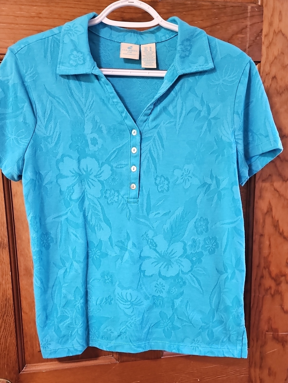 Caribbean Joe Teal Floral Short-Sleeve Polo